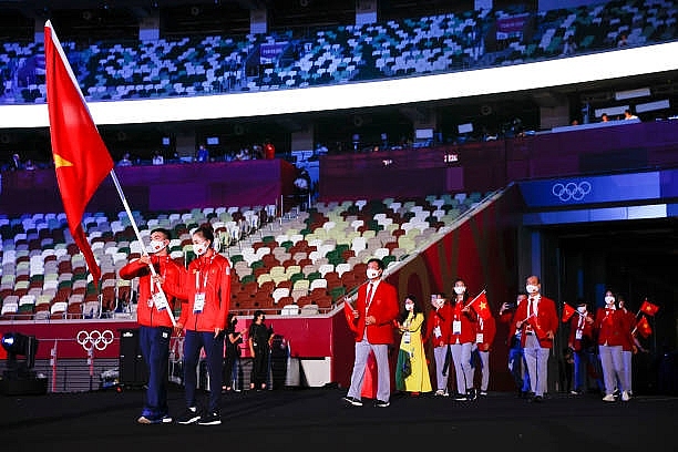 Hình ảnh đoàn thể thao Việt Nam tại lễ khai mạc Olympic Tokyo 2020