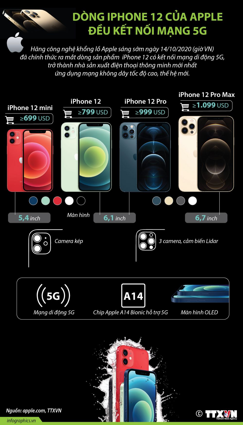 Infographics: Điểm nổi bật về dòng iPhone 12 của Apple