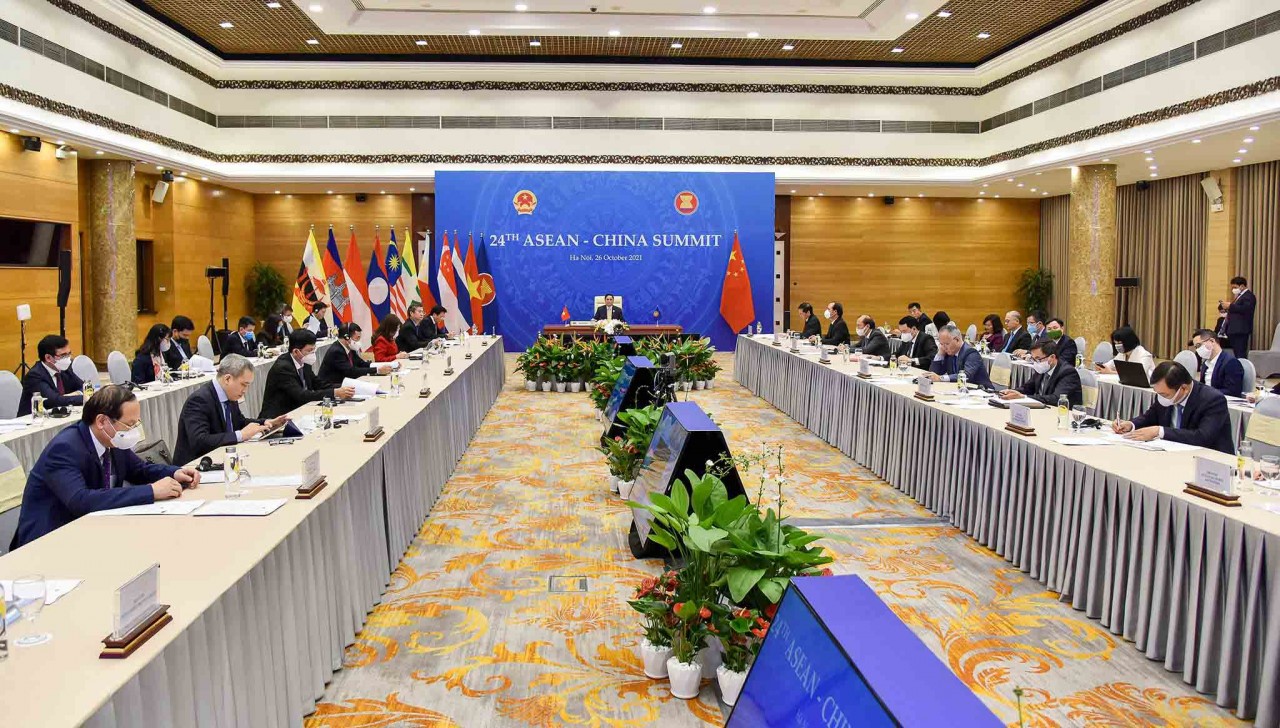 Hội nghị Cấp cao ASEAN-Trung Quốc lần thứ 24, ngày 26/10/2021. (Ảnh: Nguyễn Hồng)