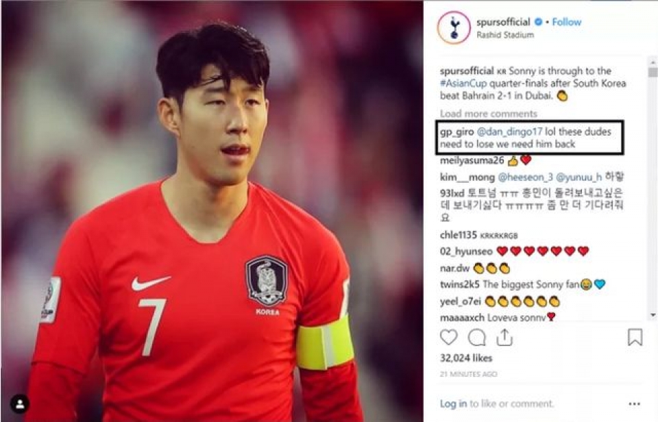 nguoi ham mo clb tottenham mong han quoc som thua o asian cup 2019