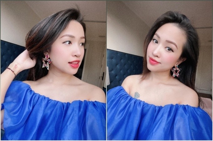 Ở tuổi U40, MC Thanh Vân (Vân Hugo) ngày càng đẹp mặn mà, quyến rũ. Là một trong những hotgirl đời đầu của showbiz Việt, Vân Hugo ghi điểm với diện mạo xinh đẹp, trẻ trung. Cô chuộng các trang phục trễ vai có màu sắc bắt mắt, điển hình là thiết kế màu xanh coban được cô mix&match cùng bông tai ngôi sao đính đá.