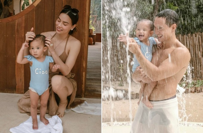 Trong chuyến đi biển trước đó cùng bố Kim Lý và mẹ Hà Hồ, cô nhóc Lisa cũng diện mẫu đồ bơi giống hệt. Màn 'đụng hàng' của hai fashionista nhí bằng tuổi khiến nhiều khán giả thích thú.