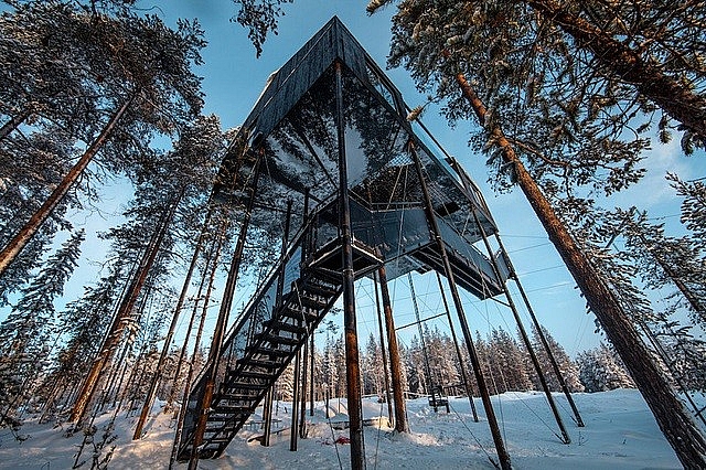 Độc lạ những ngôi nhà treo trên cây ở Thụy Điển