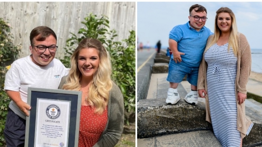 Cặp đôi vợ cao hơn chồng 60cm lập kỷ lục Guinness thế giới