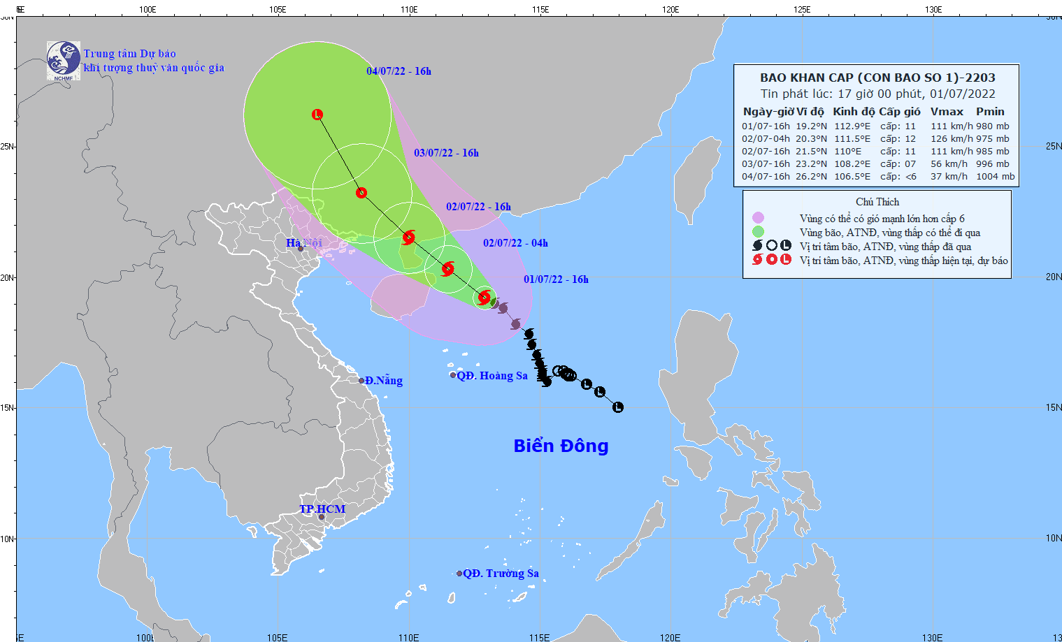 Do ảnh hưởng của bão số 1, khu vực Bắc Biển Đông có gió mạnh cấp 9-10, vùng gần tâm bão mạnh cấp 11-12, giật cấp 14. (Nguồn: nchnf.gov.vn)