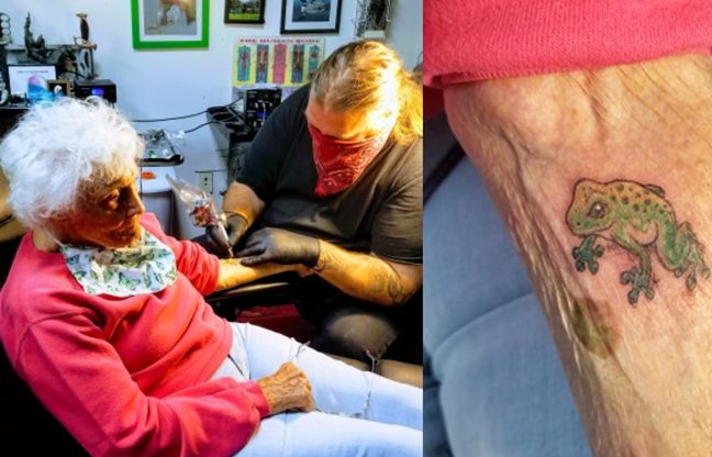 Ăn mừng sinh nhật kiểu Mỹ: Cụ bà 103 tuổi lần đầu xăm hình 'cực chất', dự định cưỡi mô tô phân khối lớn