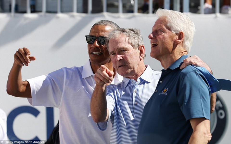 my cac cuu tong thong my tham gia giai golf o new jersey