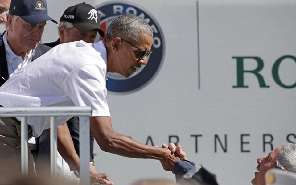 my cac cuu tong thong my tham gia giai golf o new jersey