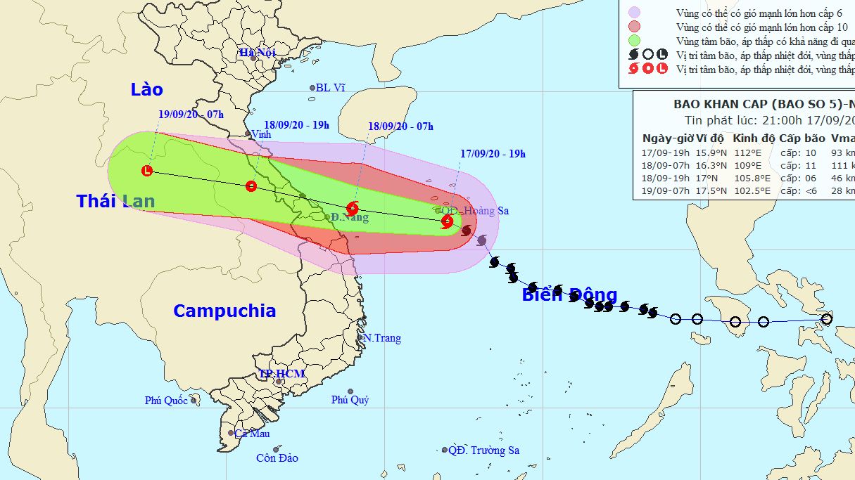 Dự báo thời tiết: Cập nhật tin bão khẩn cấp (cơn bão số 5); mưa lớn, gió mạnh và vùng thời tiết nguy hiểm