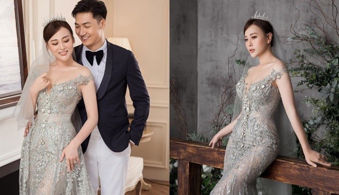 Váy cưới mà Phương Oanh diện ở Hương vị tình thân đắt giá với thiết kế tinh xảo. Nữ diễn viên đầu tư hẳn hai mẫu váy cưới.