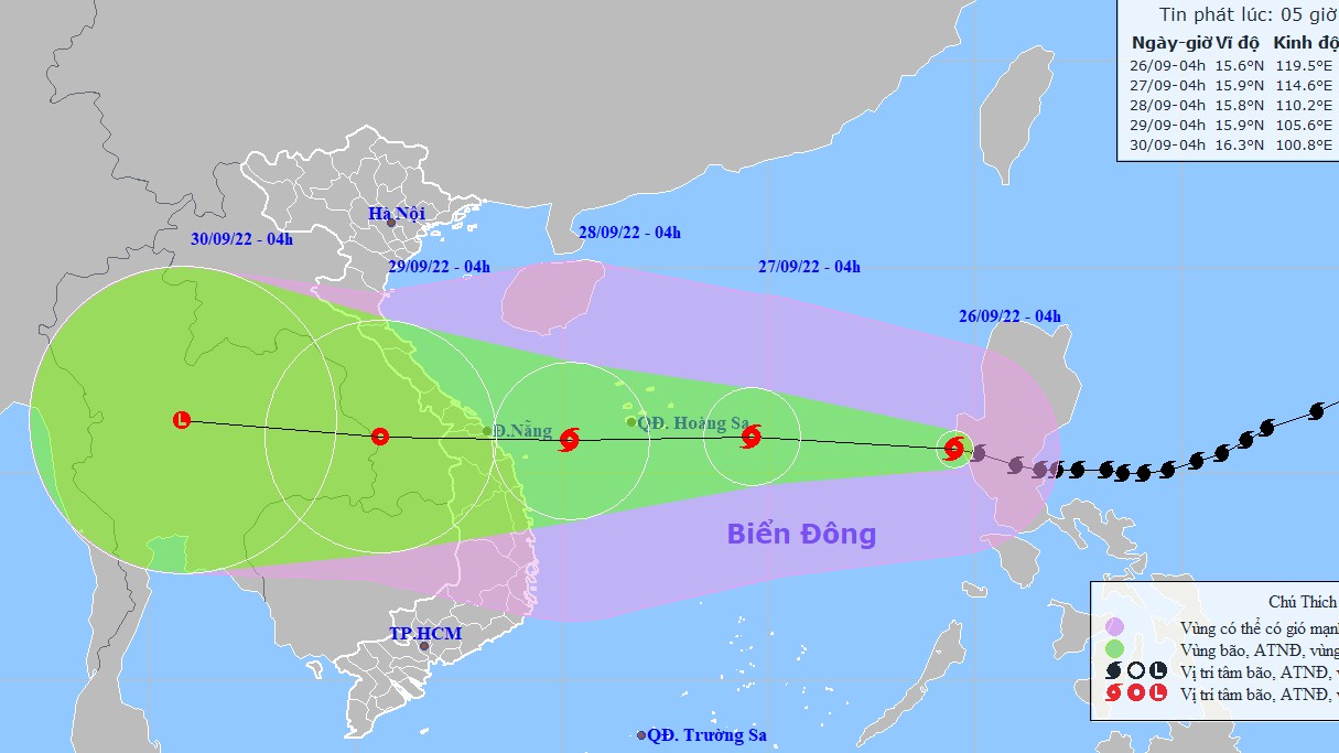 Bão Noru - cơn bão số 4: Gió vùng tâm bão giật cấp 16; Trung Trung Bộ, Bắc Tây Nguyên sẽ có mưa lớn kèm gió giật mạnh