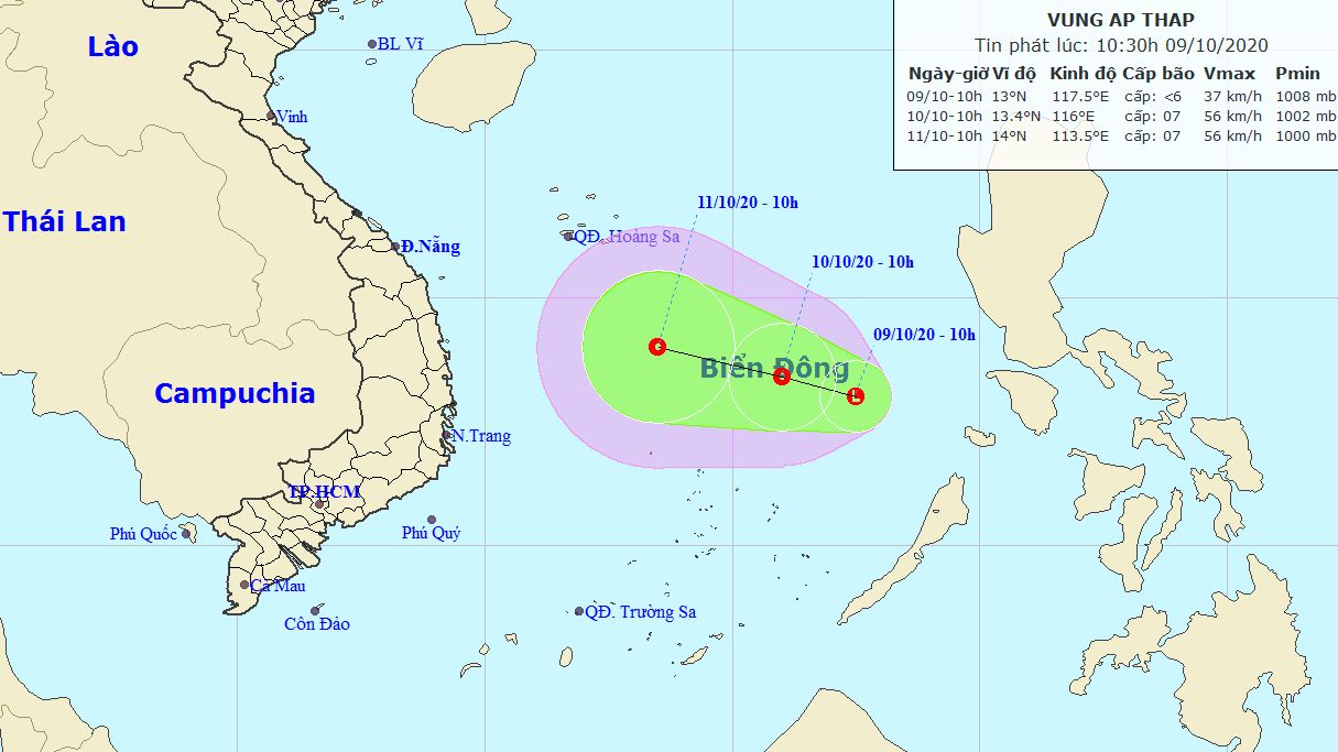 Dự báo thời tiết: Tin về vùng áp thấp trên Biển Đông
