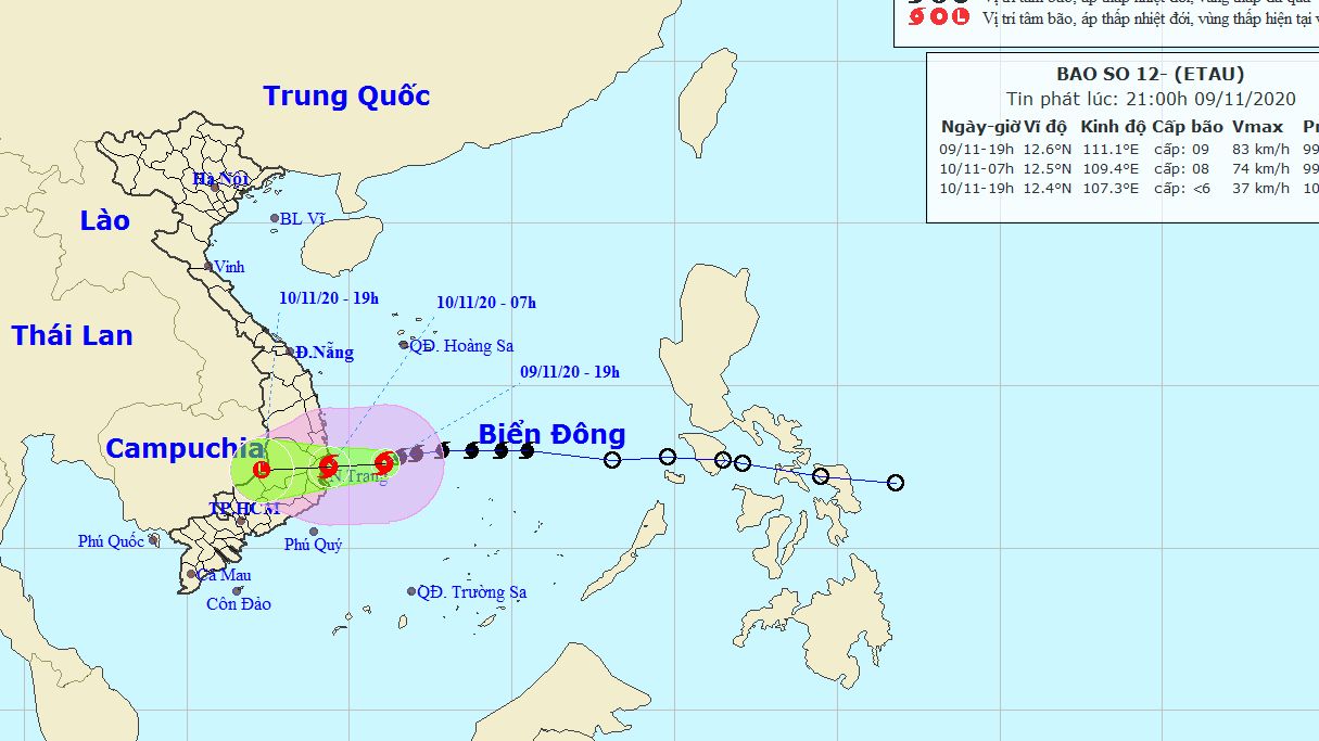 Dự báo thời tiết: Vùng biển bão số 12 đi qua gió giật cấp 12 và mưa lớn khu vực Trung Bộ, Tây Nguyên