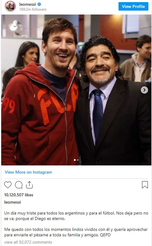 Thế giới bóng đá dành lời tri ân đến Maradona Thế giới bóng đá dành lời tri ân đến Maradona