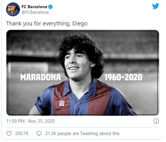 Thế giới bóng đá dành lời tri ân đến Maradona Thế giới bóng đá dành lời tri ân đến Maradona