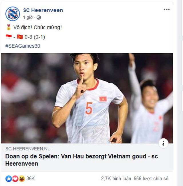 heerenveen chuc mung van hau va u22 viet nam gianh hcv sea games 30