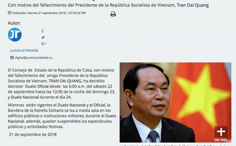 cuba de quoc tang tuong niem chu tich nuoc tran dai quang