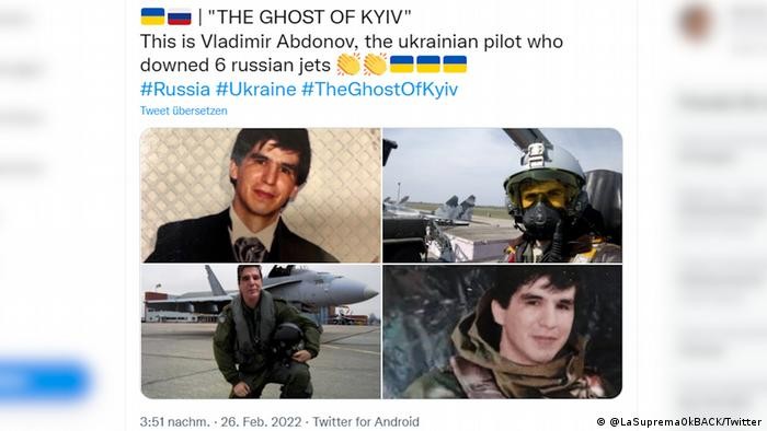 Bài đăng trên Twitter khẳng định 'Bóng ma Kiev' là một phi công có tên Vladimir Abdonov.