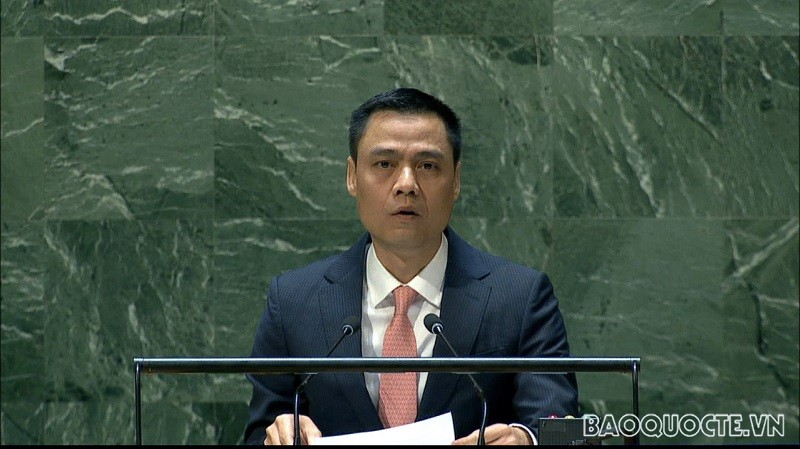 Đại sứ Đặng Hoàng Giang phát biểu tại phiên họp. (Ảnh: Phái đoàn Việt Nam tại LHQ)