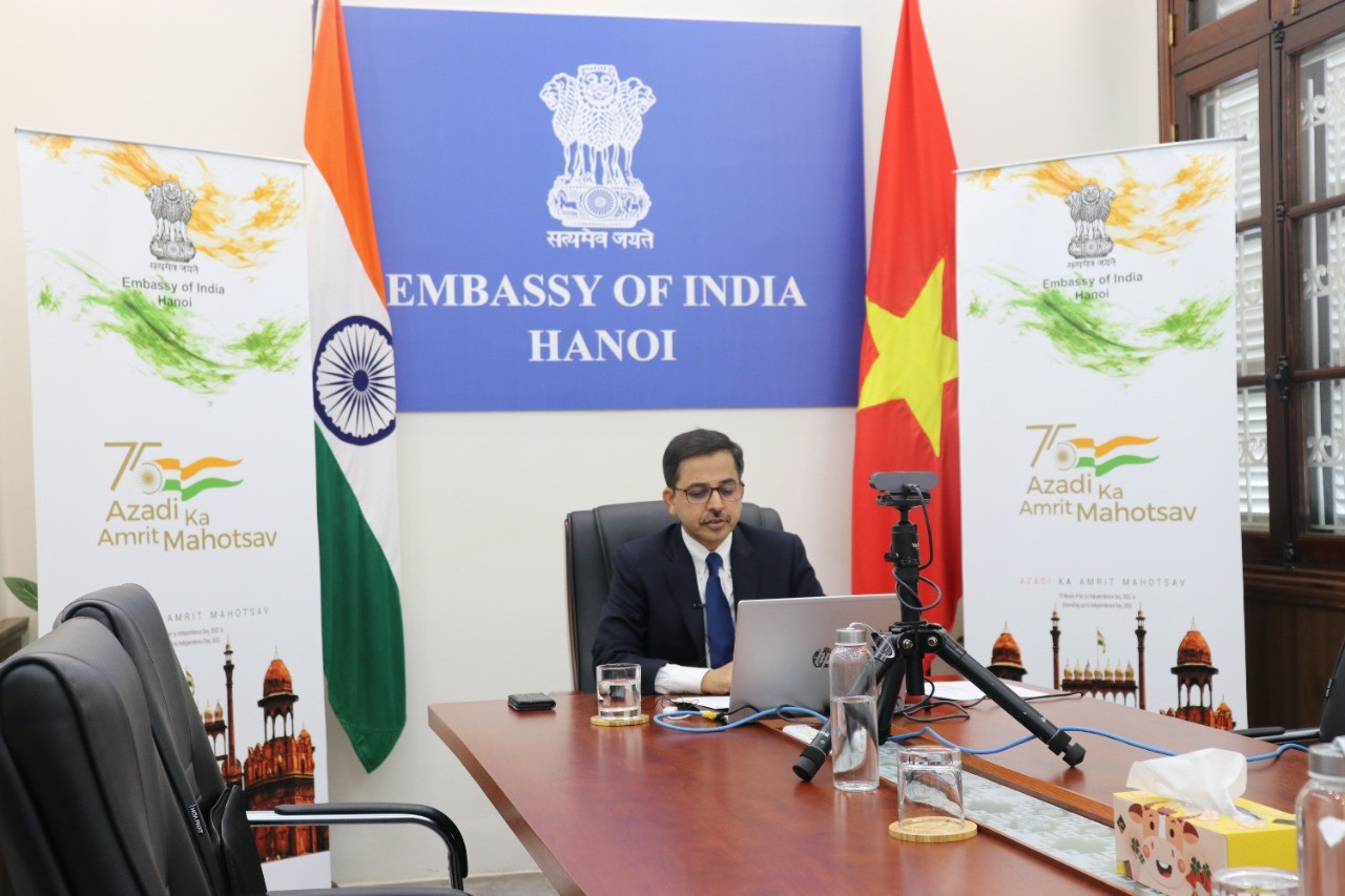 Đại sứ Ấn Độ tại Việt Nam Pranay Verma phát biểu tại sự kiện. (Nguồn: ĐSQ Ấn Độ tại Việt Nam)
