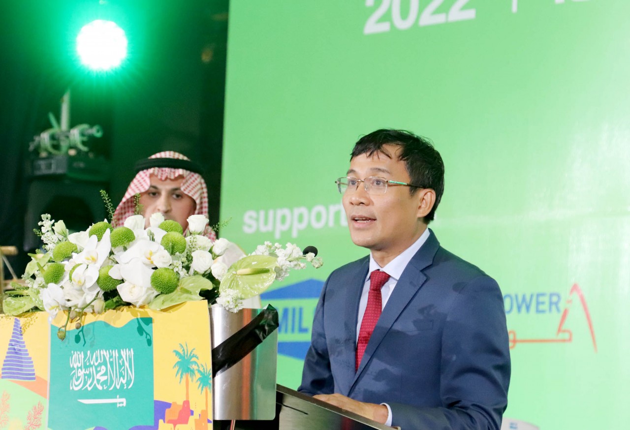 Thứ trưởng Thường trực Nguyễn Minh Vũ phát biểu tại Lễ quốc khánh Arabia Saudi. (Ảnh: Quang Hoà)