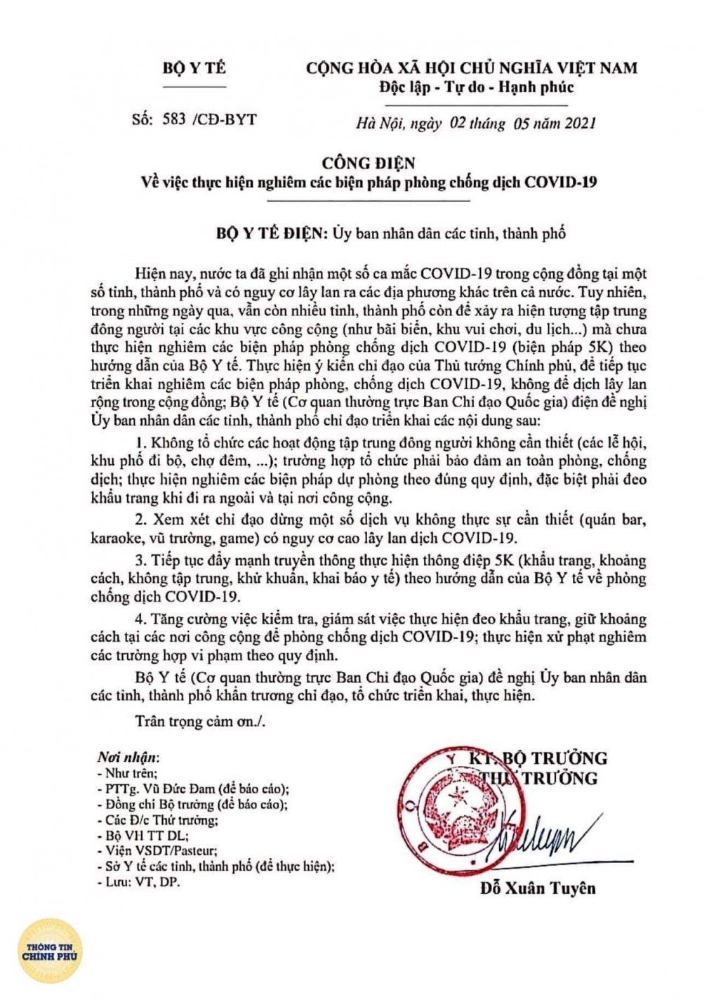 Bộ Y tế ra công điện khẩn yêu các tỉnh không tổ chức lễ hội, chợ đêm