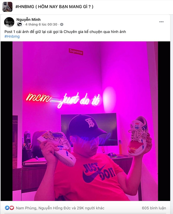 Bức ảnh của CEO Nguyễn Minh thu hút hàng chục nghìn lượt thích trên một nhóm yêu thích giày Sneakers.