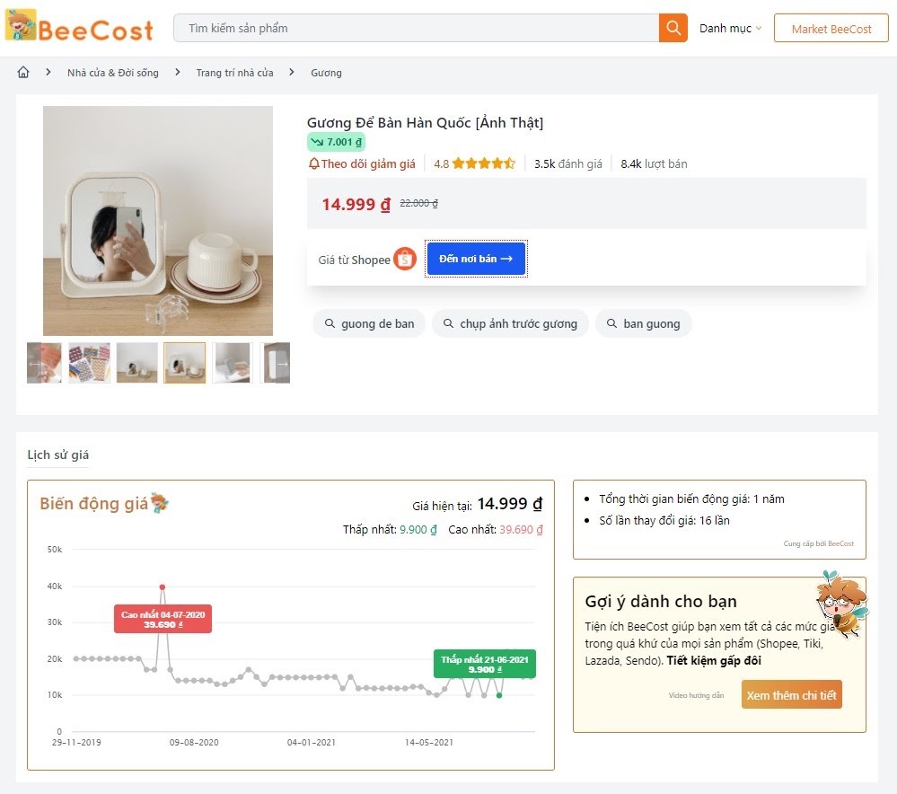 BeeCost: Tính năng theo dõi lịch sử giá và so sánh giá sản phẩm trên các sàn thương mại điện tử BeeCost: Tính năng theo dõi lịch sử giá và so sánh giá sản phẩm trên các sàn thương mại điện tử
