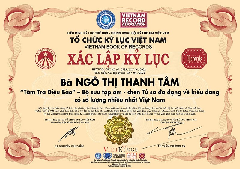 Xác lập kỷ lục bộ sưu tập ấm – chén Tử sa đa dạng về kiểu dáng và có số lượng nhiều nhất Việt Nam.