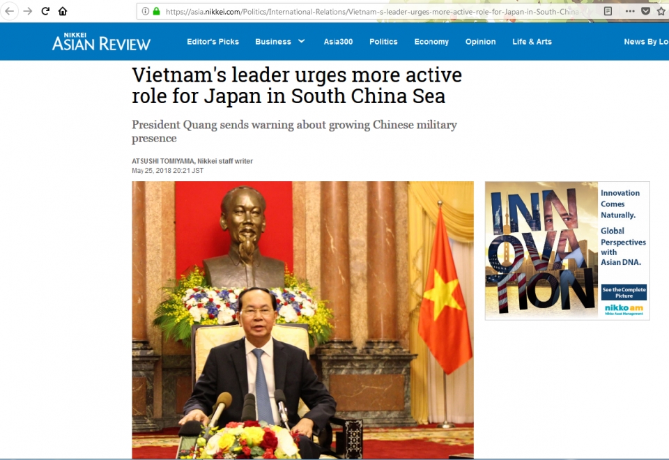 Báo chí Nhật Bản đưa tin về chuyến thăm của Chủ tịch nước Trần Đại Quang bao chi nhat ban dua tin ve chuyen tham cua chu tich nuoc tran dai quang