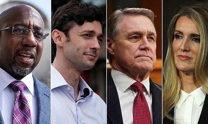 Các ứng viên thượng nghị sĩ bang Georgia (từ trái qua phải) ông Raphael Warnock, ông Jon Ossoff, ông David Perdue và bà Kelly Loeffler. (Nguồn: CNN)