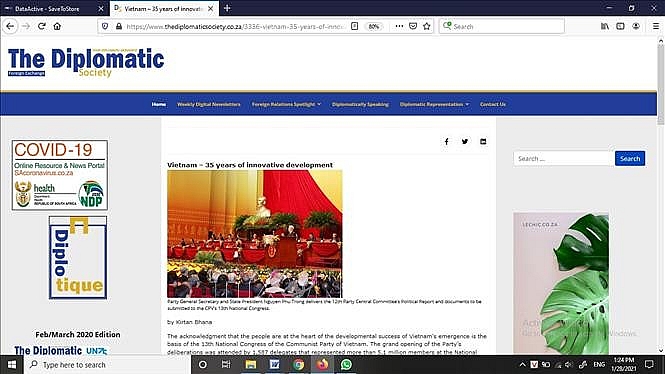 Tờ The Diplomatic Society đánh giá cao thành tựu 35 năm phát triển mang tính đổi mới sáng tạo của Việt Nam dưới sự lãnh đạo của Đảng Cộng sản Việt Nam. (Nguồn: The Diplomatic Society)