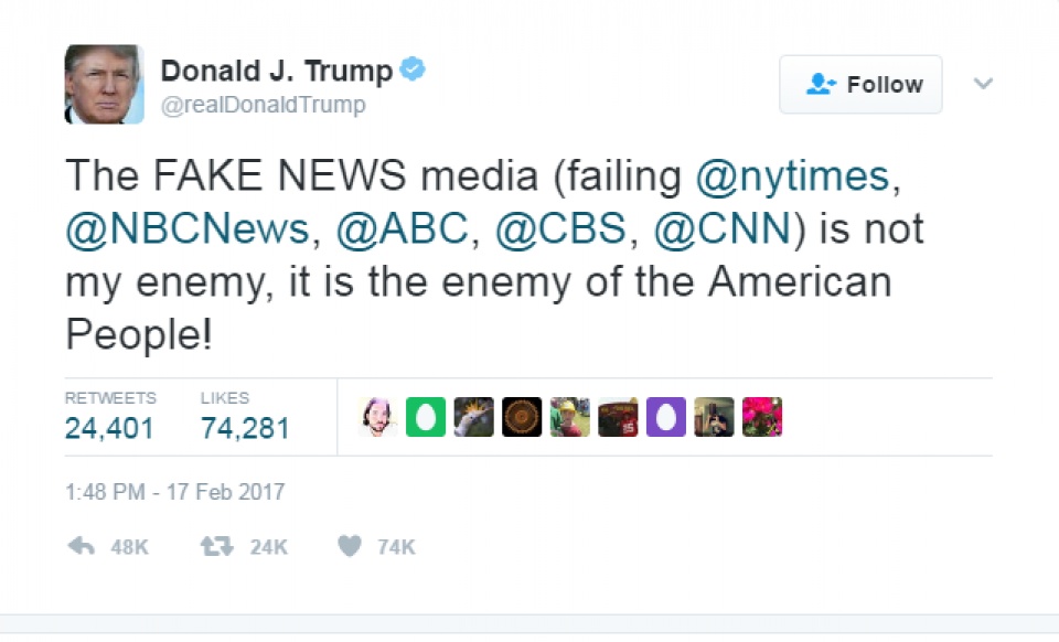 Tổng thống Trump: Truyền thông là kẻ thù của nước Mỹ tong thong trump truyen thong la ke thu cua nuoc my