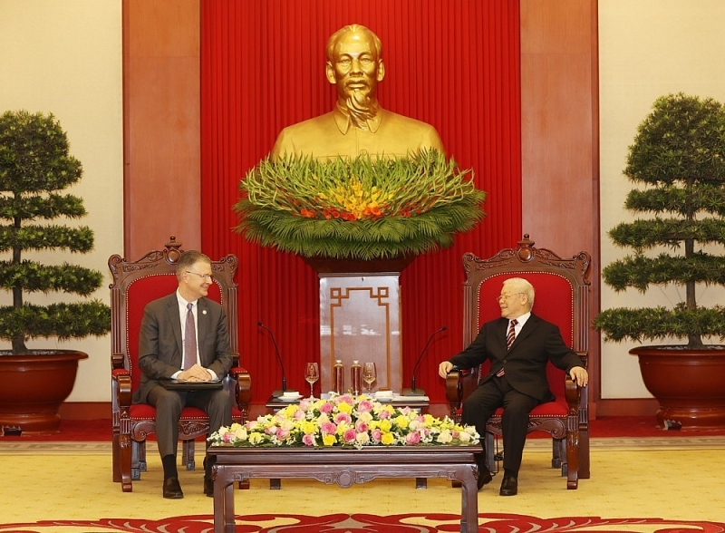 Tổng Bí thư Nguyễn Phú Trọng tiếp Đại sứ Hoa Kỳ Daniel J.Kritenbrink đến chào từ biệt nhân kết thúc nhiệm kỳ công tác tại Việt Nam. (Nguồn: TTXVN)