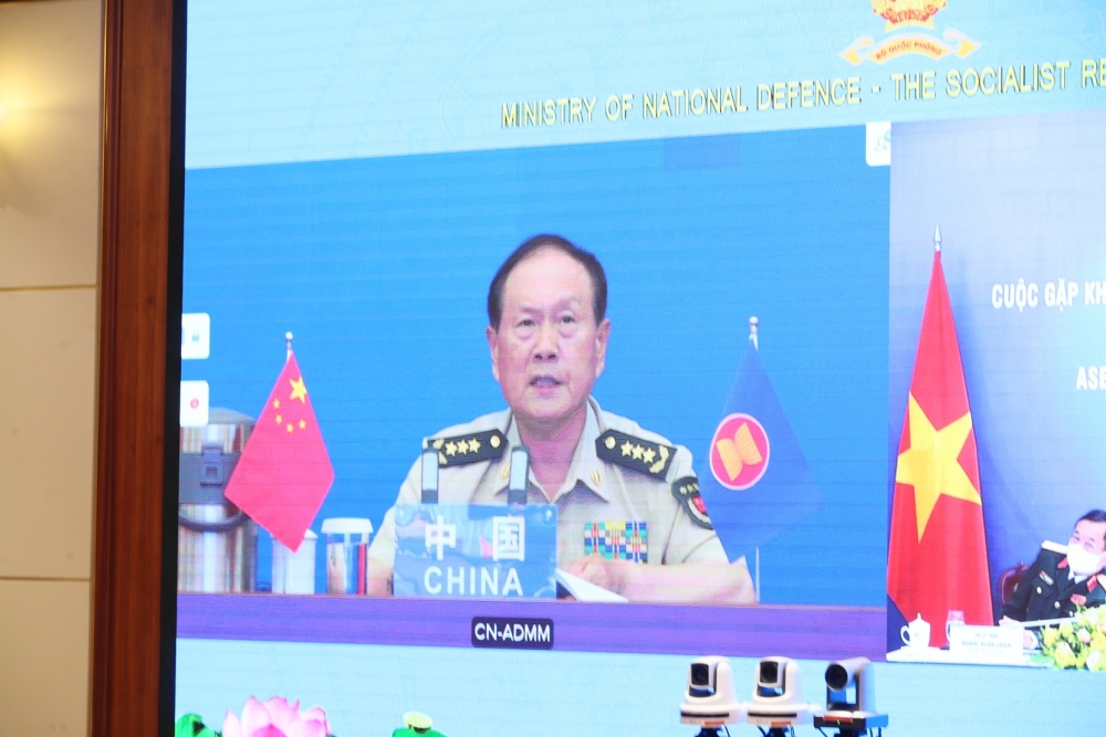Thượng tướng Ngụy Phượng Hòa, Bộ trưởng Bộ Quốc phòng Trung Quốc phát biểu tại cuộc gặp. (Nguồn: BQP)