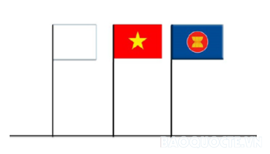 Treo Quốc kỳ Việt Nam với cờ ASEAN.
