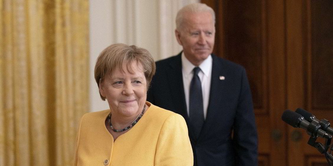 Tổng thống Mỹ Joe Biden và Thủ tướng Đức Angela Merkel trong buổi họp báo ngày 15/7. (Nguồn: AFP) Tổng thống Mỹ Joe Biden và Thủ tướng Đức Angela Merkel trong buổi họp báo ngày 15/7. (Nguồn: AFP)