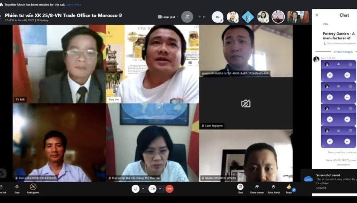 Phiên tư vấn xuất khẩu trực tuyến cho các doanh nghiệp Việt Nam quan tâm tới thị trường Morocco cuối tháng 8 vừa qua. (Nguồn: ĐSQ VN tại Morocco)