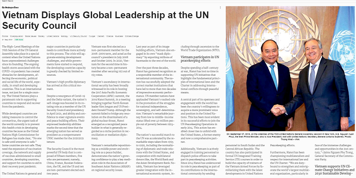 Báo Mỹ ca ngợi vai trò lãnh đạo toàn cầu của Việt Nam tại Hội đồng Bảo an Liên hợp quốc