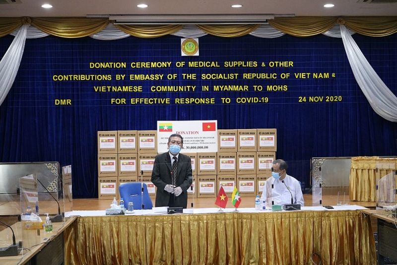 Đại sứ Việt Nam tại Myanmar Lý Quốc Tuấn phát biểu tại buổi lễ. (Nguồn: ĐSQ VN tại Myanmar)