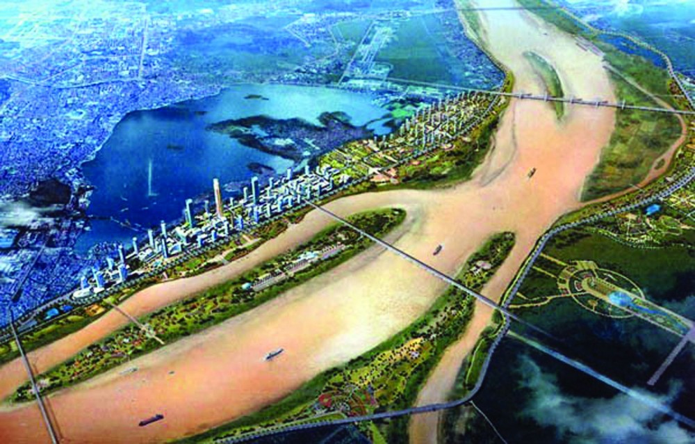 Phối cảnh khu vực 2 hữu ngạn. (Nguồn: Dự án quy hoạch cơ bản phát triển sông Hồng - 2007)