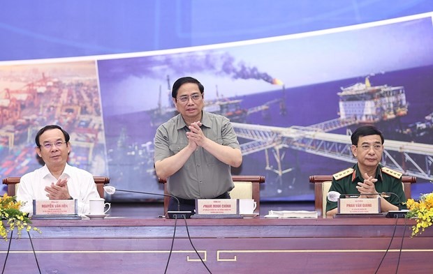 Thủ tướng Phạm Minh Chính chủ trì Hội nghị tổng kết thực hiện Nghị quyết 53 và Kết luận số 27 của Bộ Chính trị. (Ảnh: Dương Giang/TTXVN)