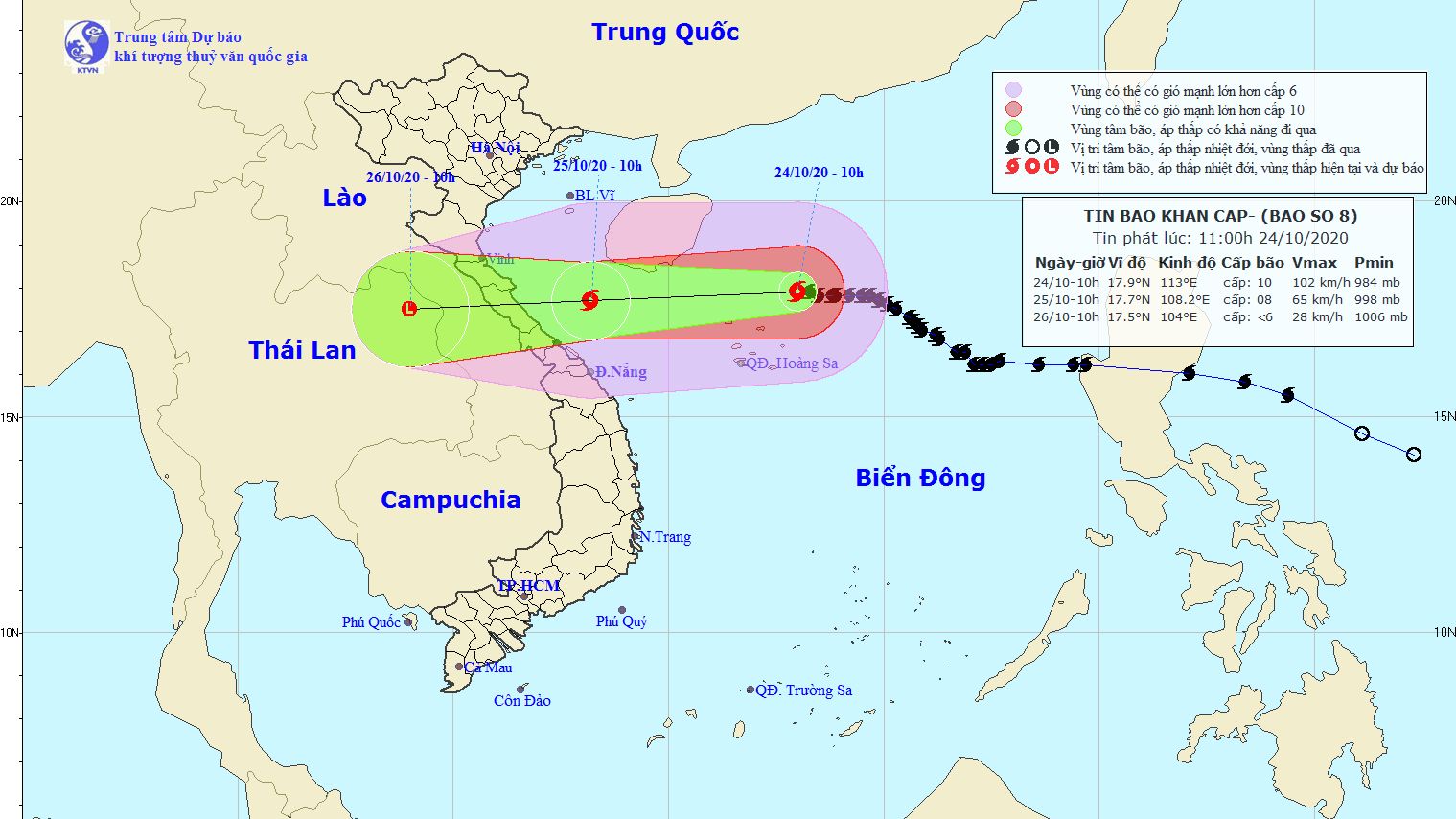 Dự báo thời tiết: Diễn biến mới nhất cơn bão số 8, vùng nguy hiểm do bão trên Biển Đông