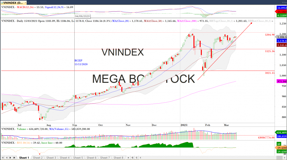 Thị trường chứng khoán ngày 15/03/2020: Đồ thị VN-Index. (Nguồn: MegaBot) Thị trường chứng khoán ngày 15/03/2020: Đồ thị VN-Index. (Nguồn: MegaBot)