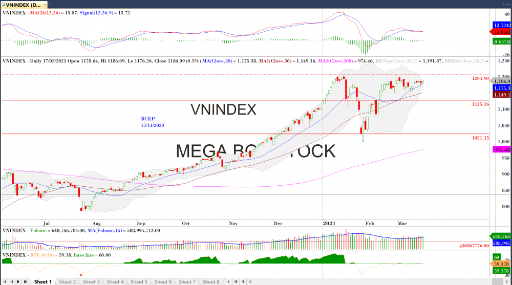 Thị trường chứng khoán ngày 17/03/2020: Đồ thị VN-Index. (Nguồn: MegaBot)