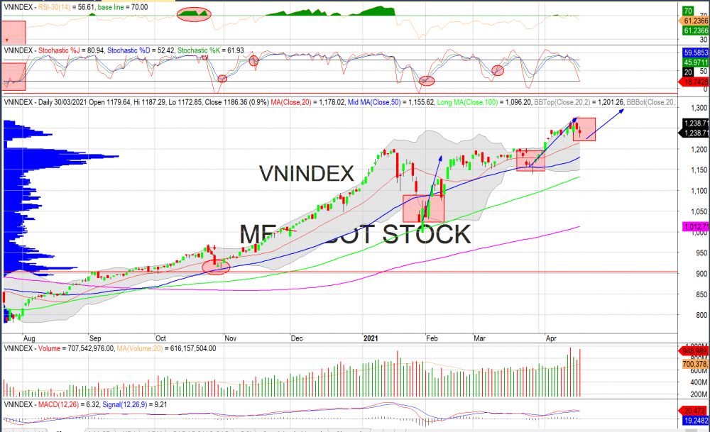 Thị trường chứng khoán ngày 19/04/2020: Đồ thị VN-Index. (Nguồn: MegaBot)