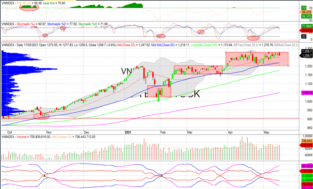 Thị trường chứng khoán ngày 17/05/2020: Đồ thị VN-Index. (Nguồn: MegaBot)