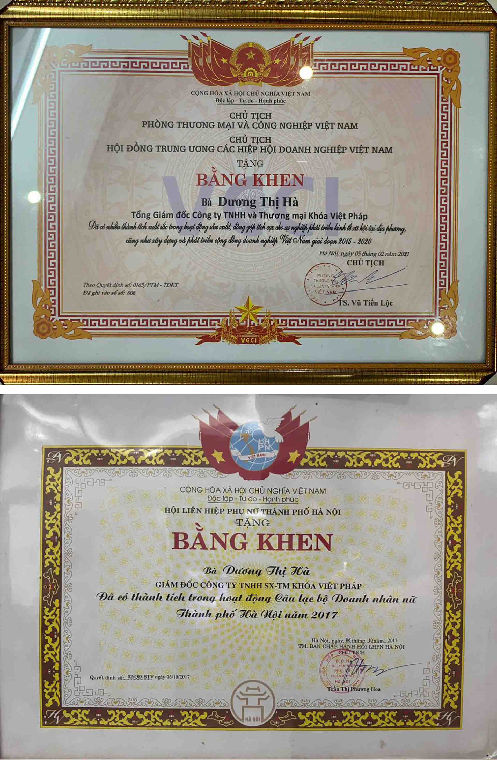 Nhờ những thành tích và đóng góp của mình, bà Dương Thị Hà nhận được nhiều bằng khen.