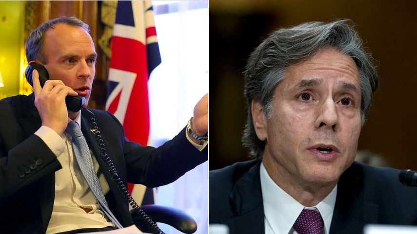 Ngoại trưởng Mỹ Antony Blinken (phải) và người đồng cấp Anh Dominic Raab đã điện đàm để thảo luận về tình hình Ukraine và bày tỏ sự ủng hộ đối với Kiev. Ngoại trưởng Mỹ Antony Blinken (phải) và người đồng cấp Anh Dominic Raab đã điện đàm để thảo luận về tình hình Ukraine và bày tỏ sự ủng hộ đối với Kiev.