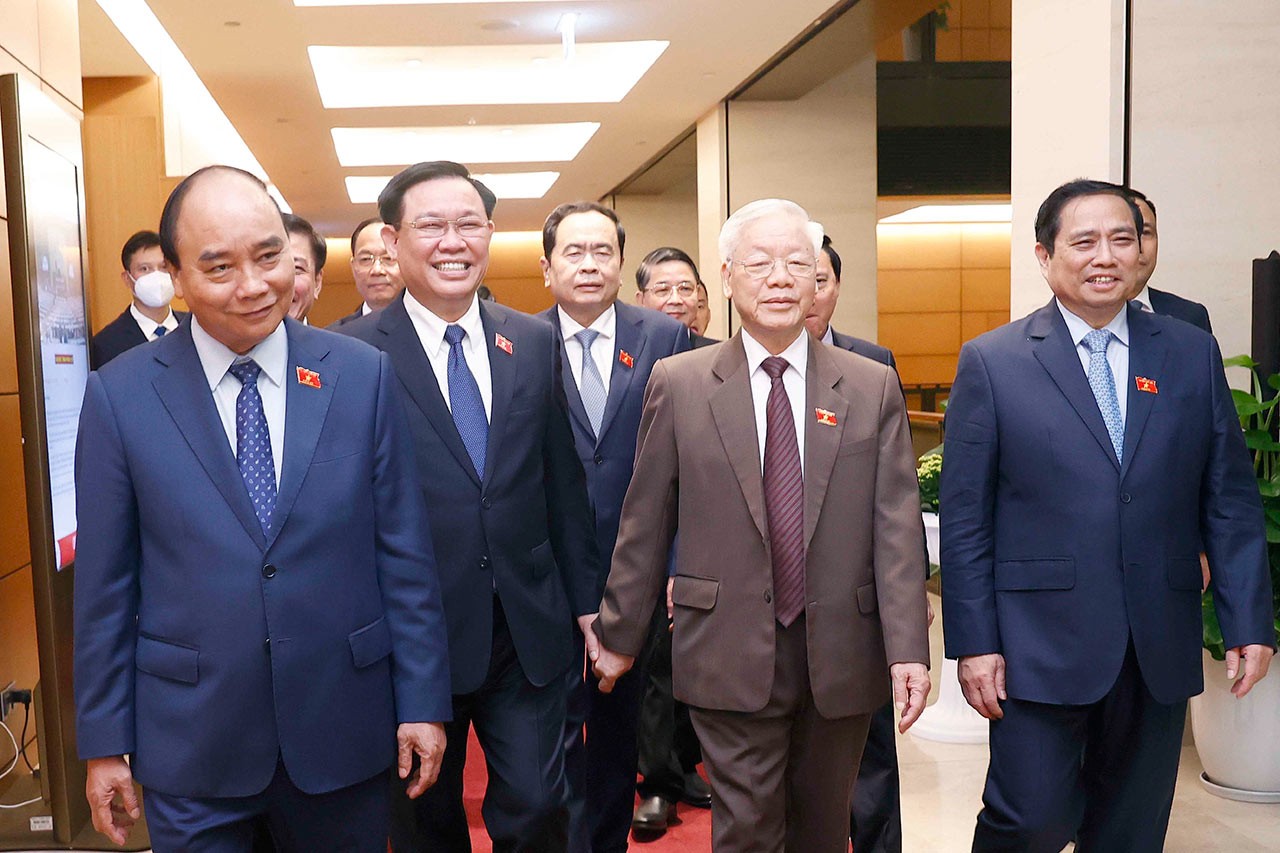 Tổng Bí thư Nguyễn Phú Trong cùng các đồng chí lãnh đạo, nguyên lãnh đạo Đảng và Nhà nước dự phiên khai mạc Kỳ họp thứ ba, Quốc hội khóa XV.